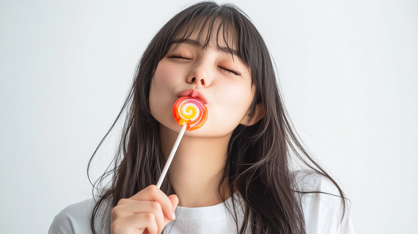 Playful Young Woman Winking with Lollipop-- Realistic Portrait