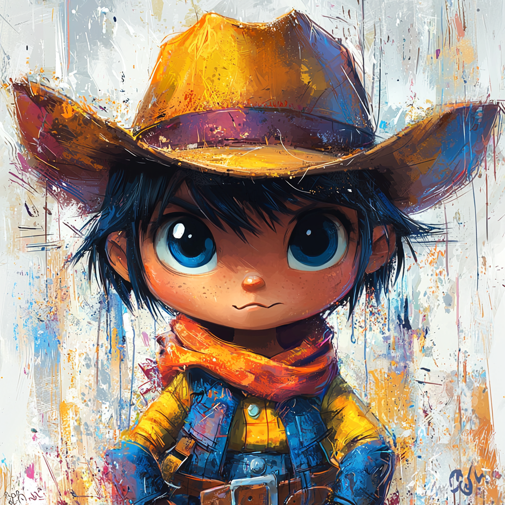 Playful cowboy cartoon with vibrant colors and big eyes