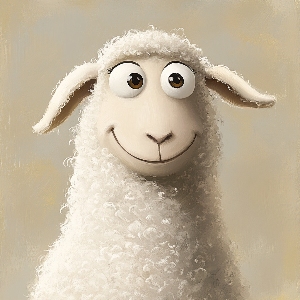 Playful sheep character with fluffy wool and big eyes