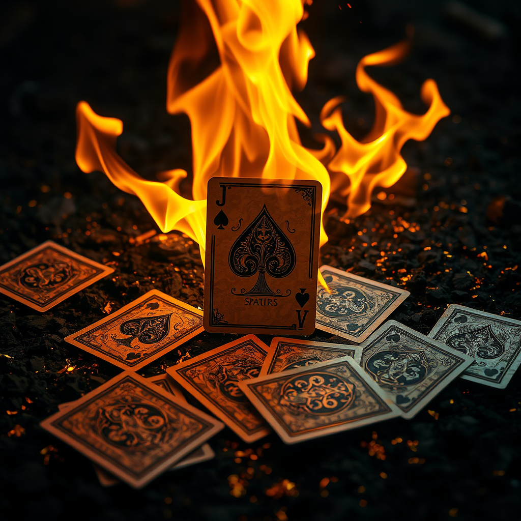 Playing Cards Emblazoned with Flames