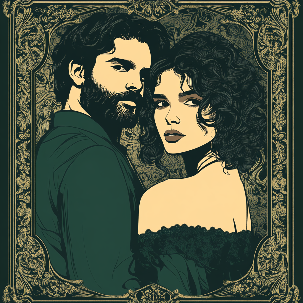 Playing card style design featuring romantic couple.