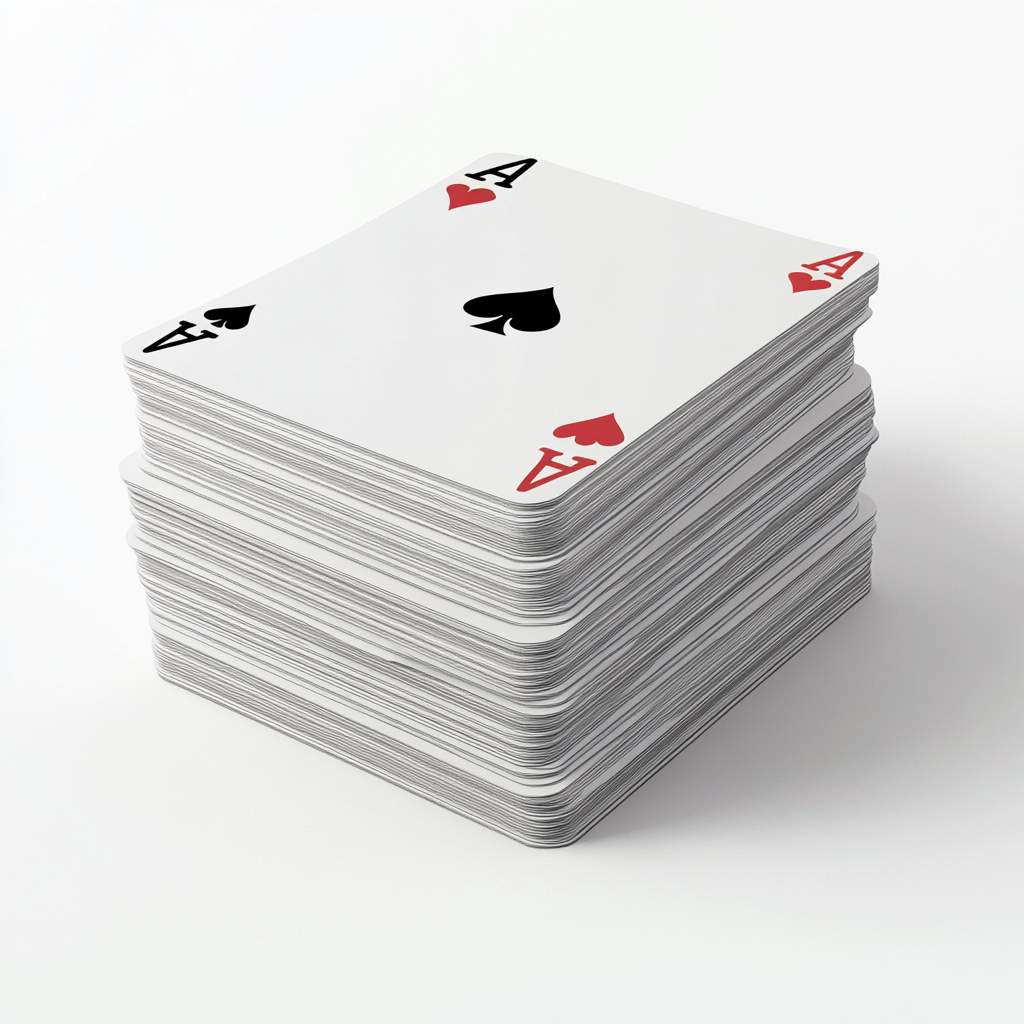 Playing cards on white background, minimal design.