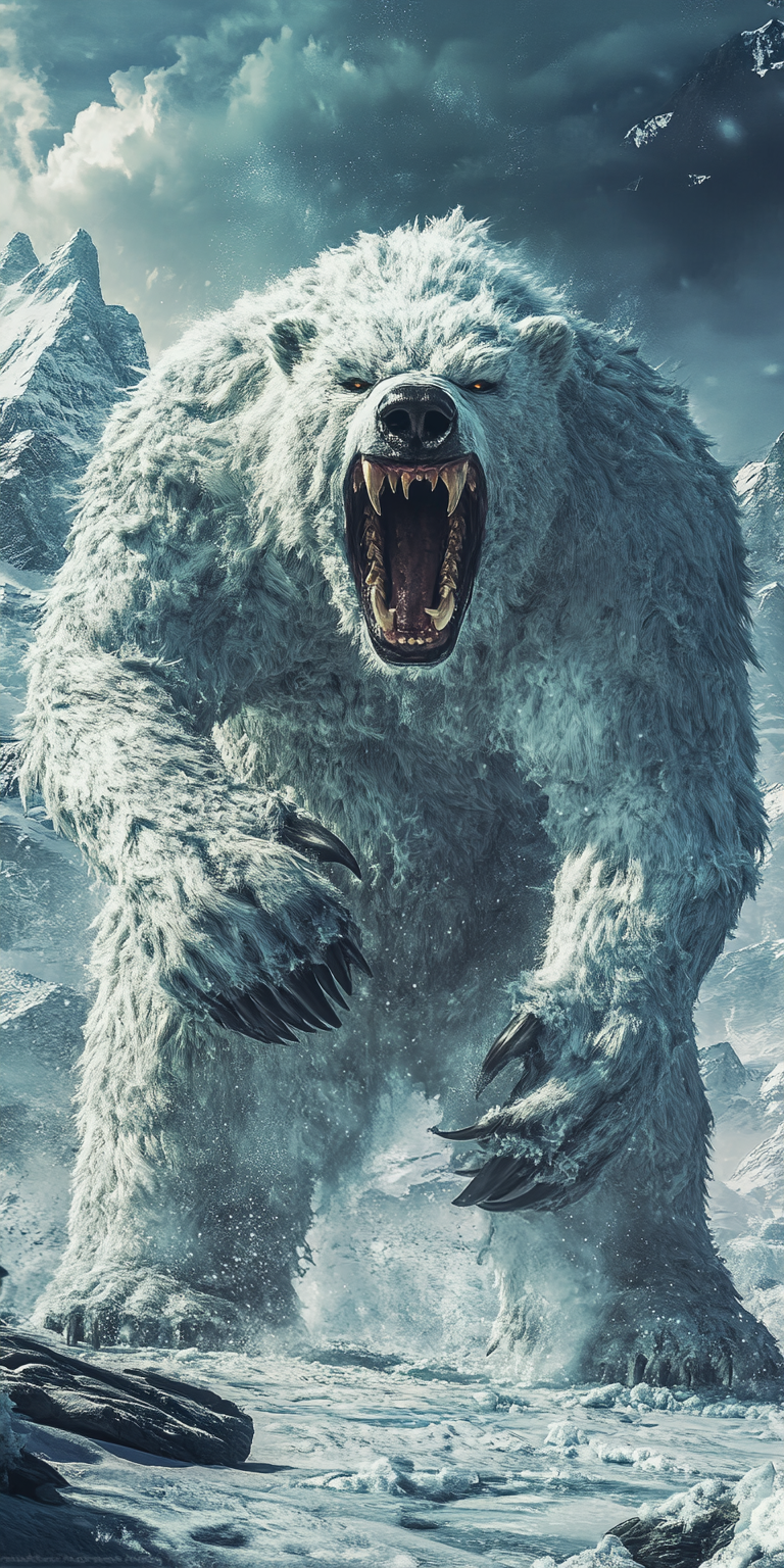 Polar Bear and Bat Monster on Icy Terrain