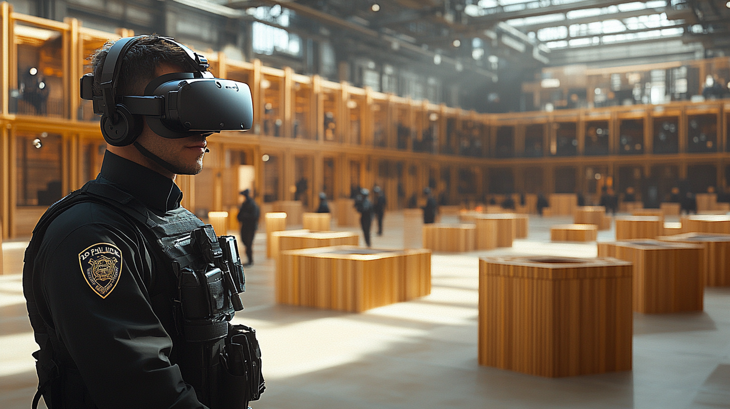 Police officers train in VR arena with movable elements