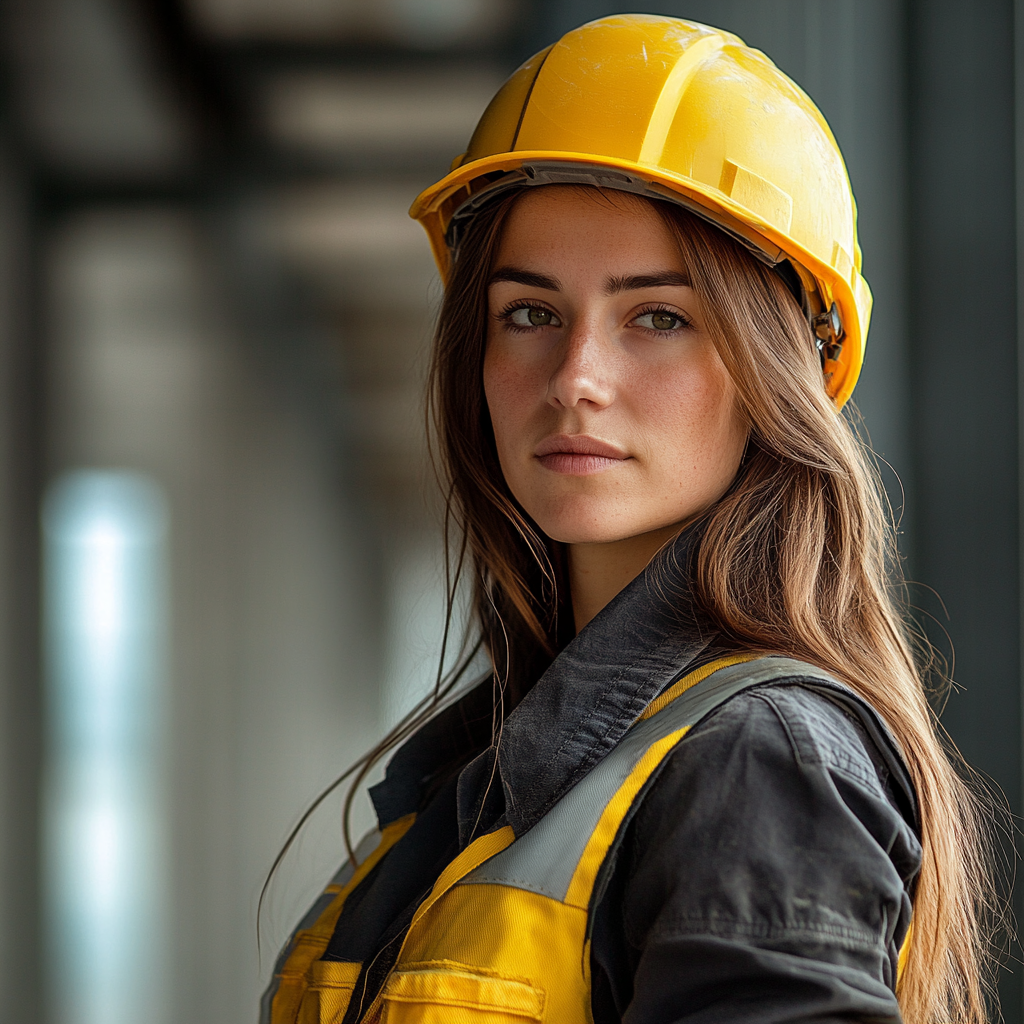 Polish executive director, in construction uniform, holding hard hat.