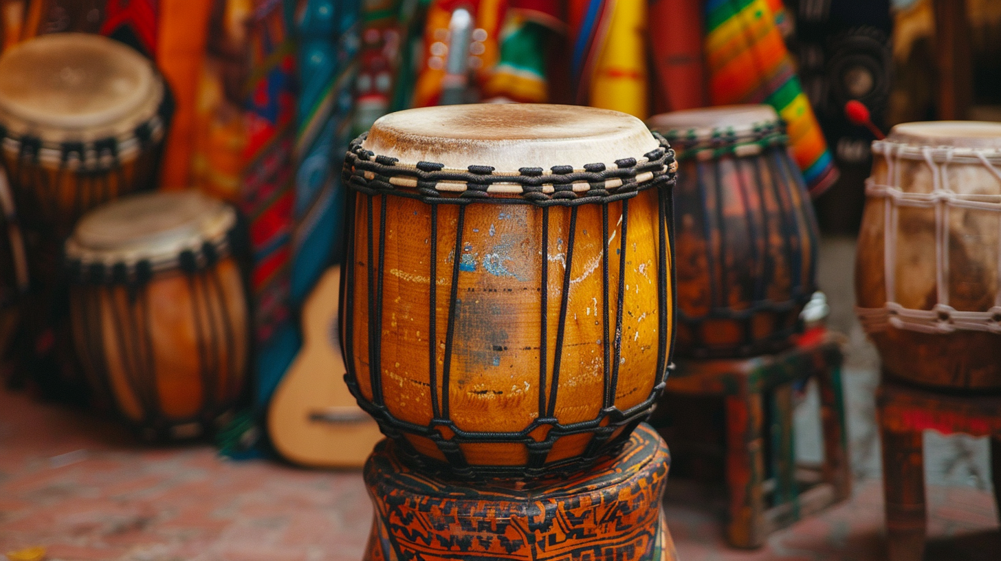 Polished Wooden Conga Drum in Retro Boho Style