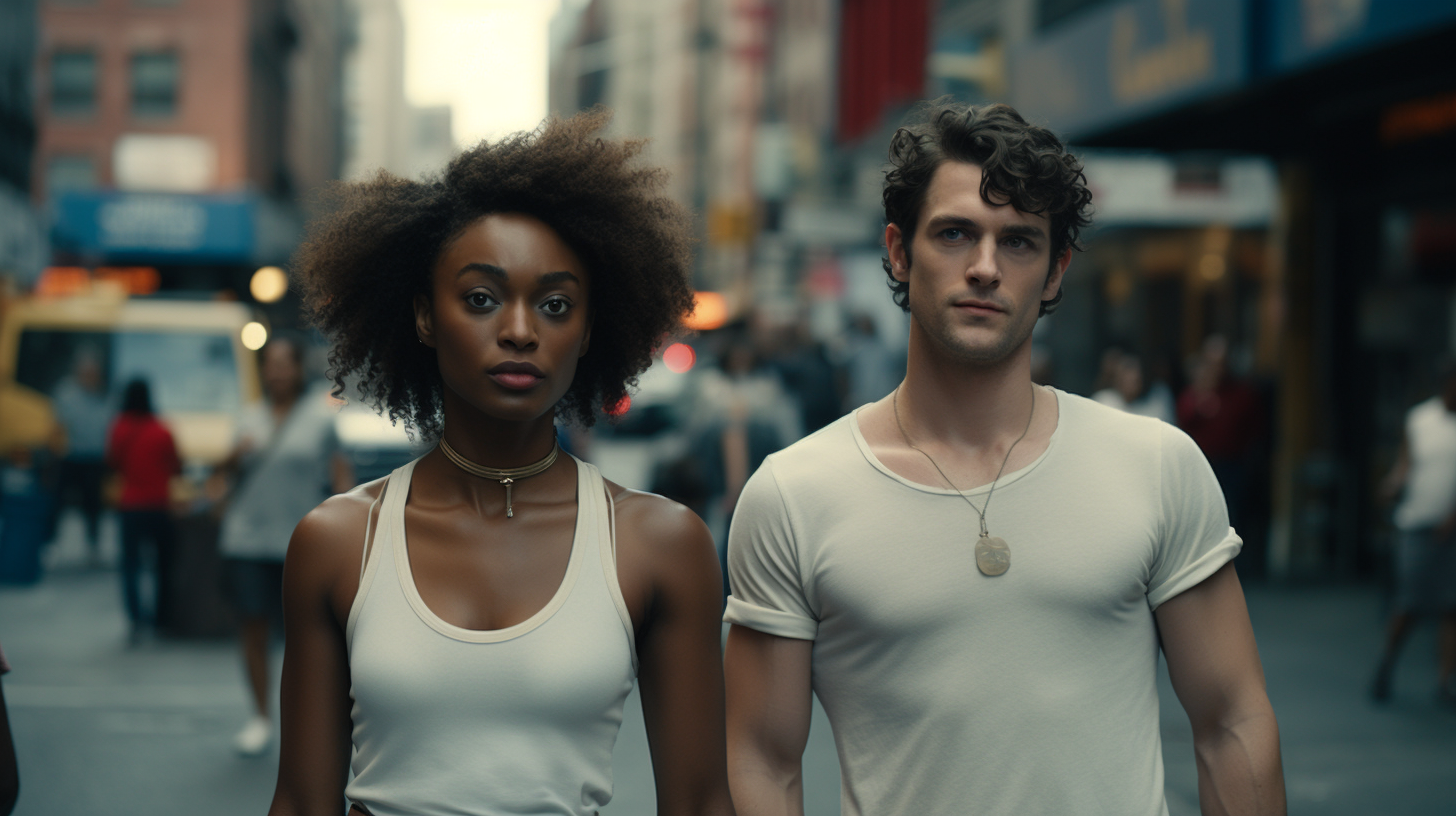 Poor Black Woman with Ugly Straight Hair in New York Street with White Boyfriend.