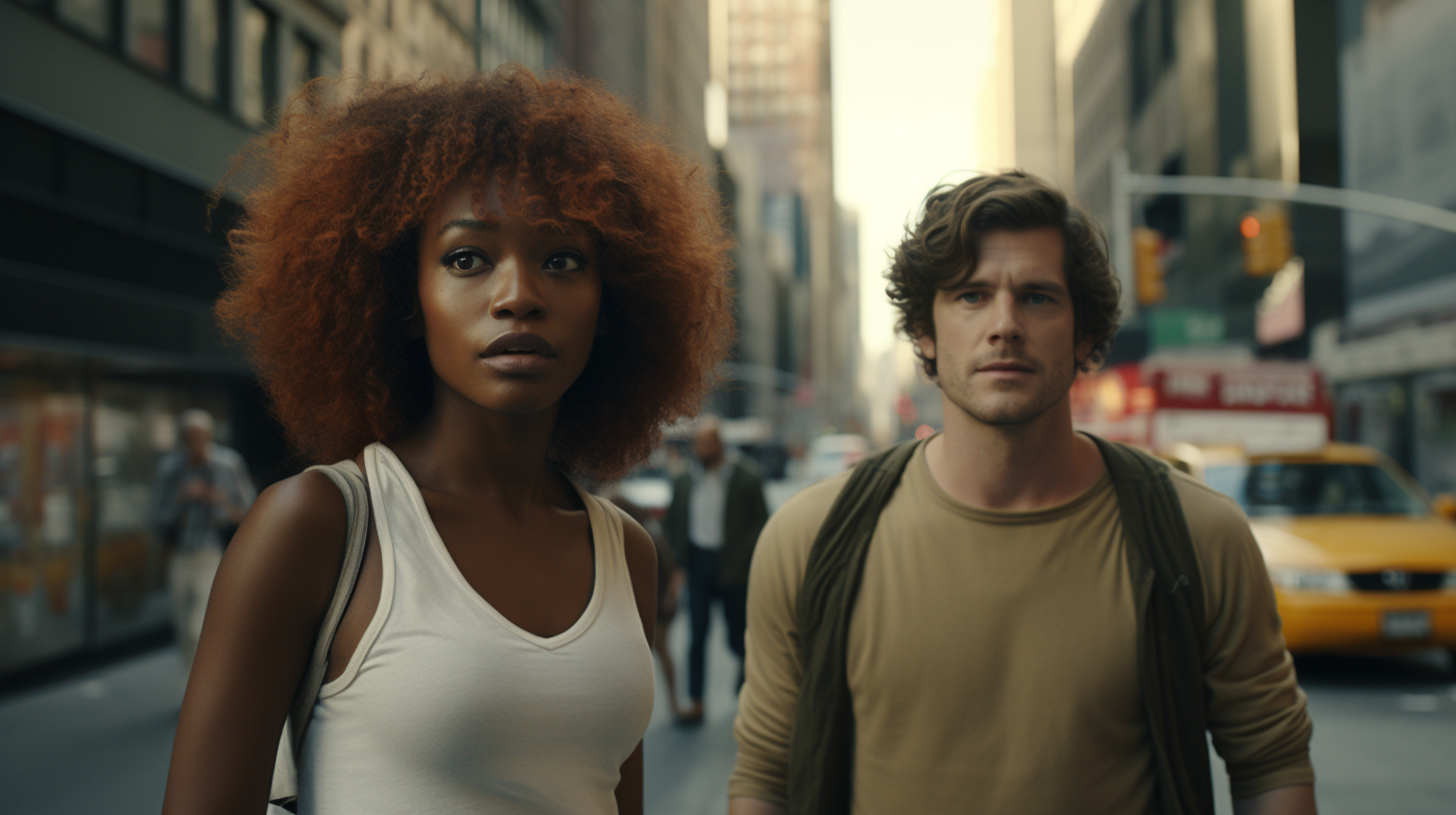 Poor black woman with auburn wig in NYC street