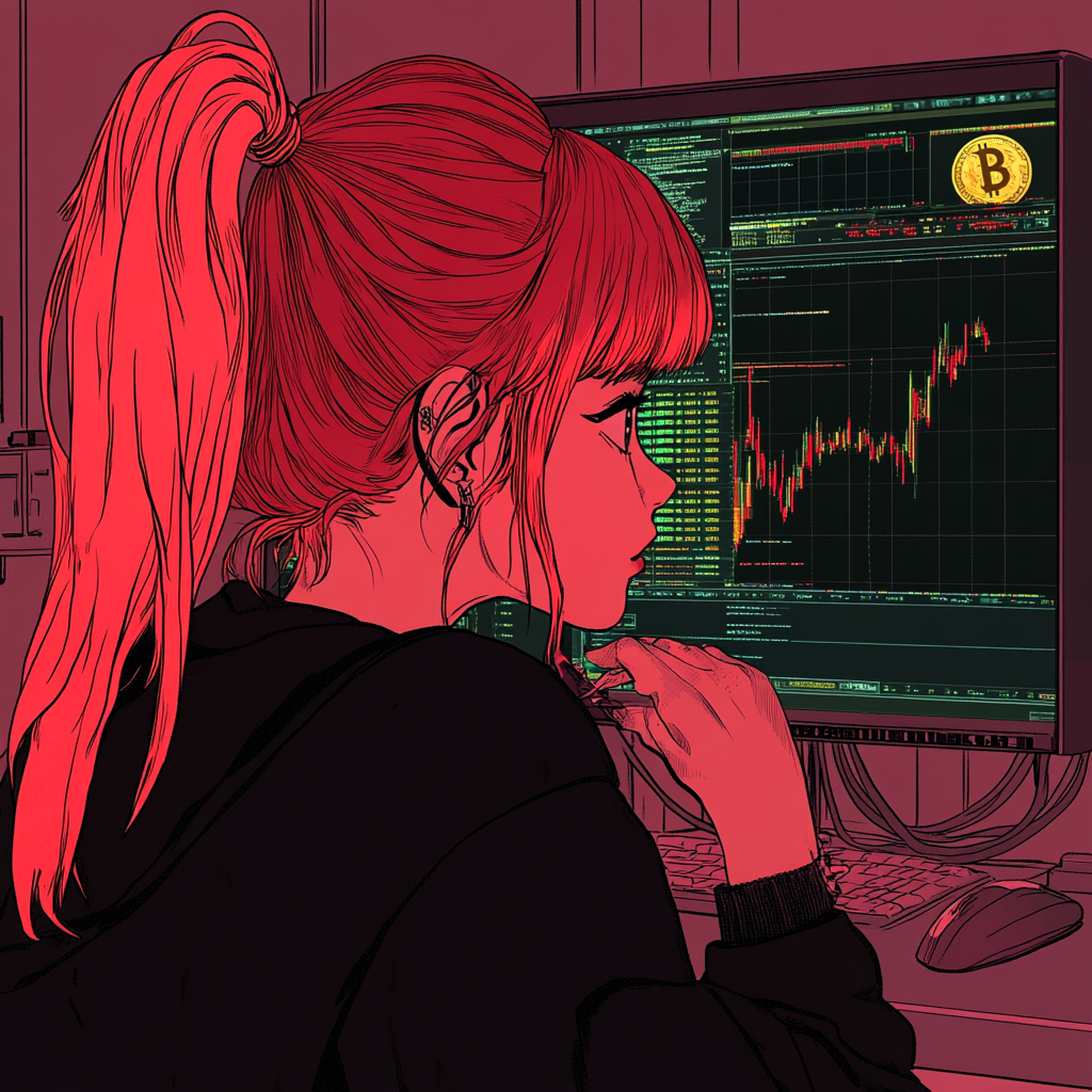 Pop Art Gangsta Girl with Dark Pink Hair Crypto Chart View