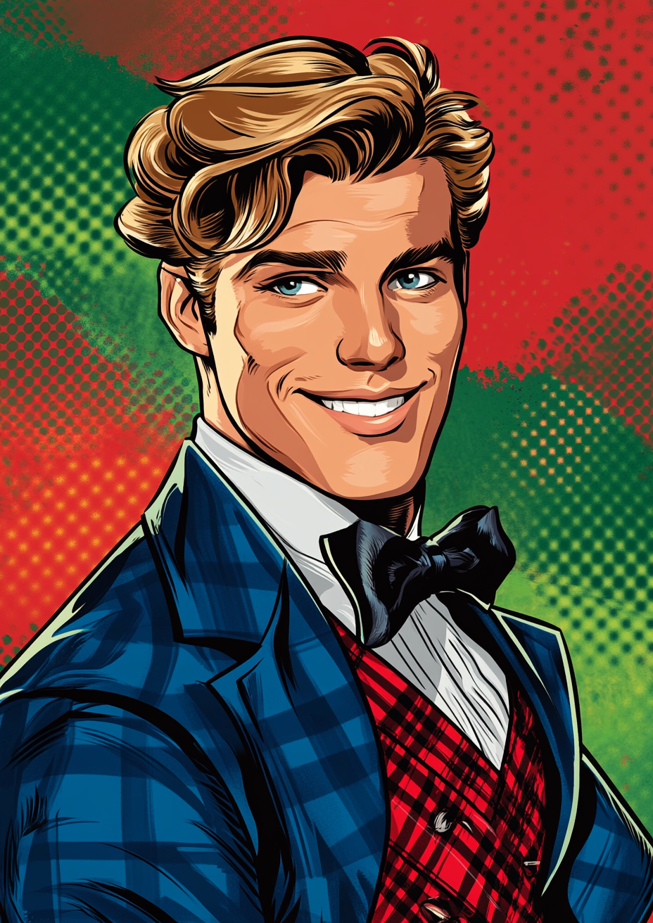 Pop Art illustration of young man in smiling pose.