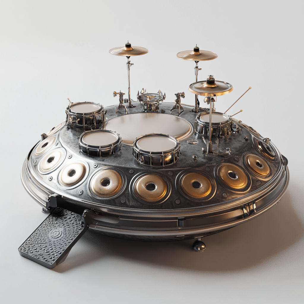 Portable metal drum kit with handpan structure