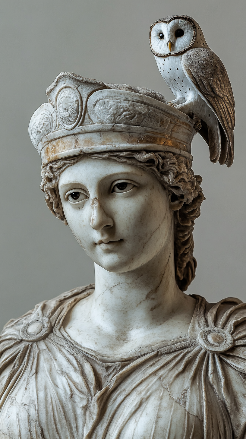 Portrait of Athena with Owl Helmet, Reflecting Intelligence