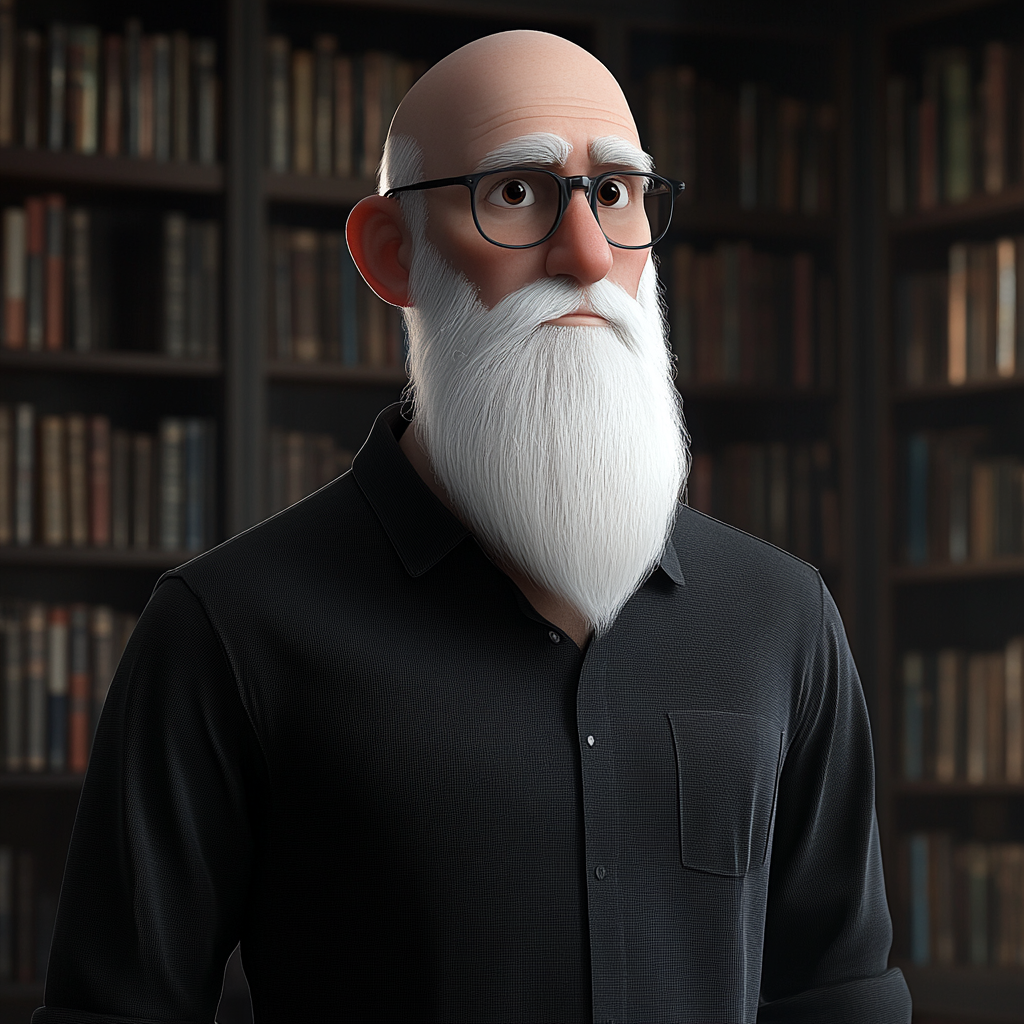 Portrait of Bald Man in Library - 3D Animation