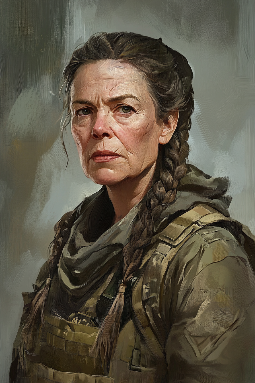 Portrait of Elderly Female Mercenary with Braids