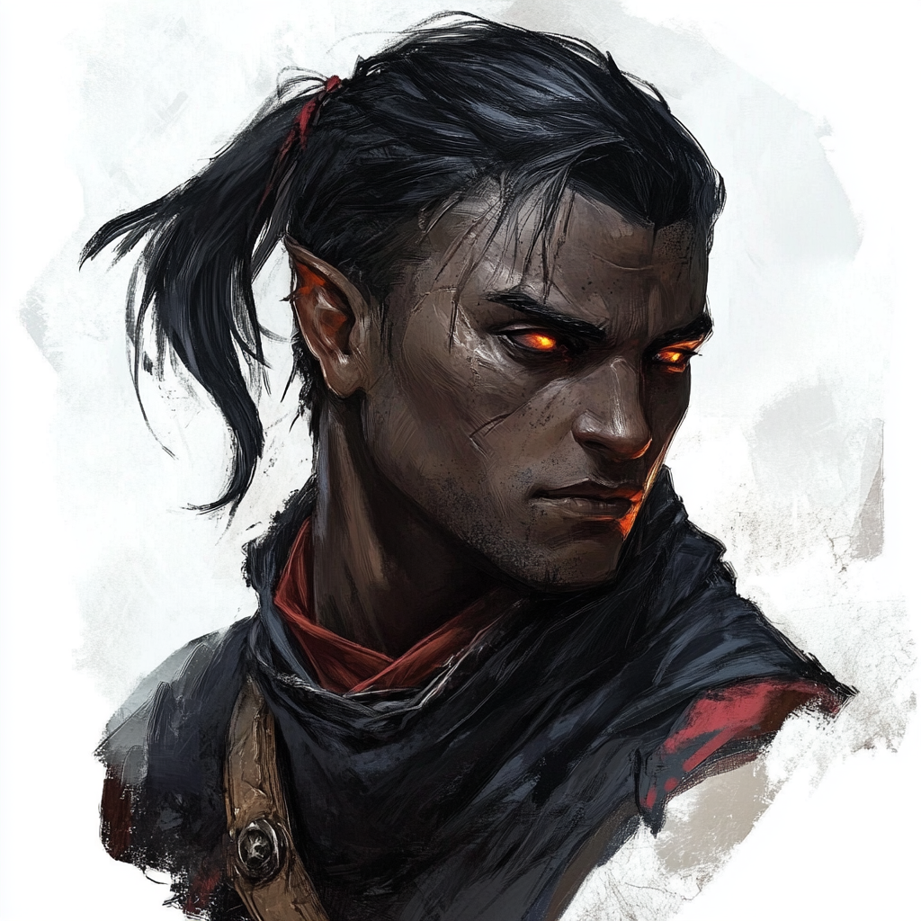 Portrait of Evil Male Dark-skinned Drow Necromancer Druid