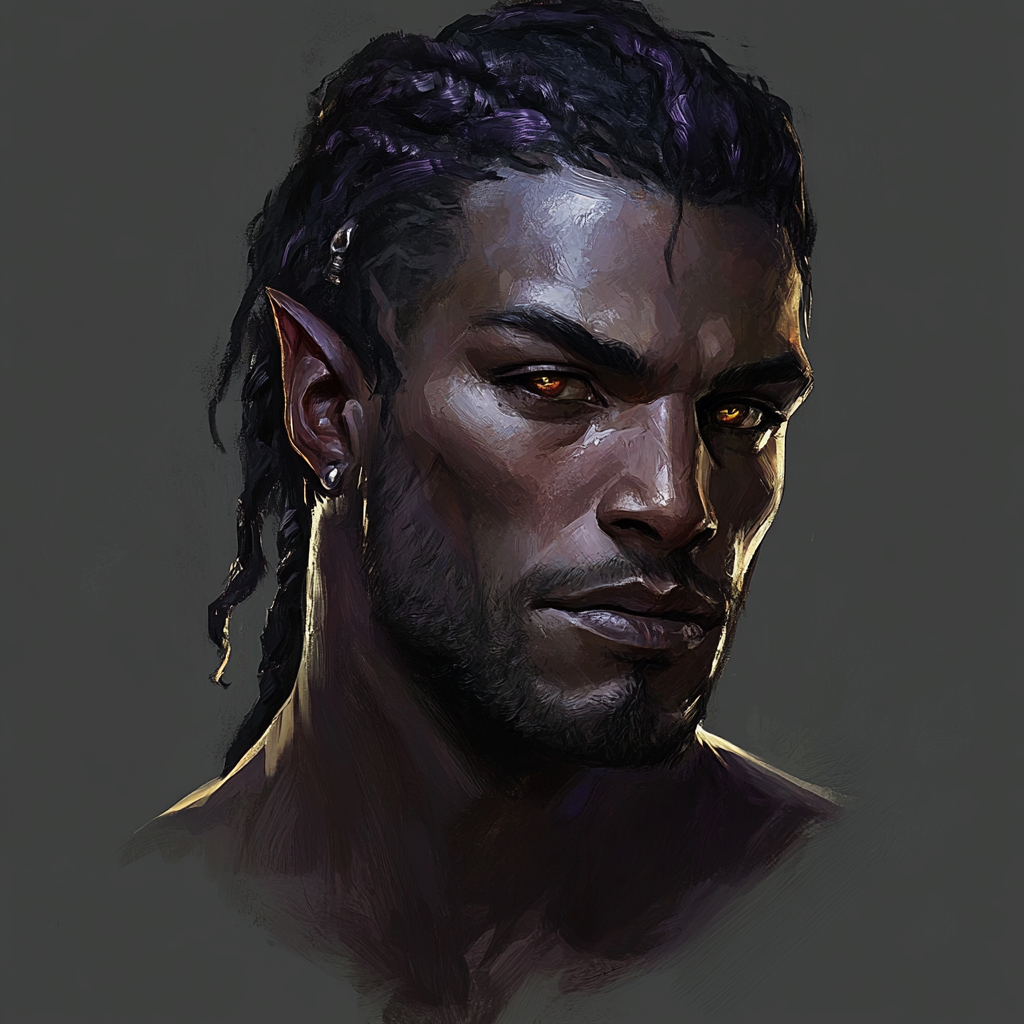 Portrait of Evil Male Drow Necromancer Druid