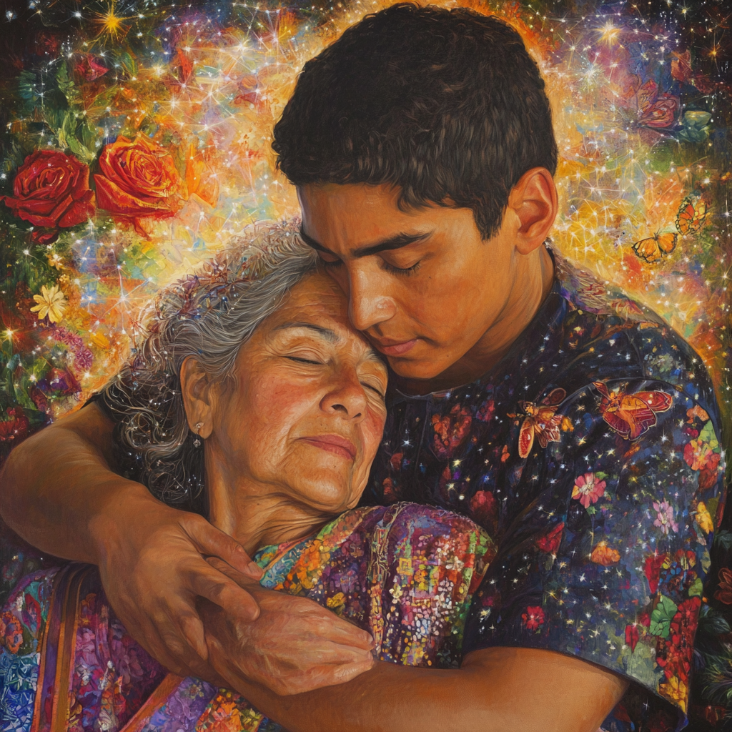 Portrait of Henry Vasquez embracing mother, radiating warmth.