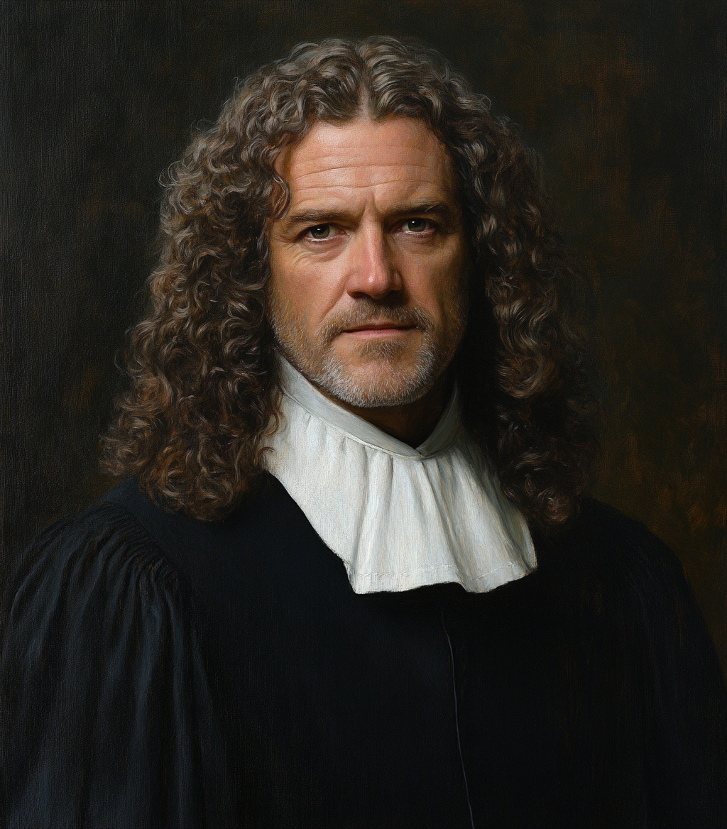 Portrait of Mel Gibson as Puritan Reverend in Rembrandt style