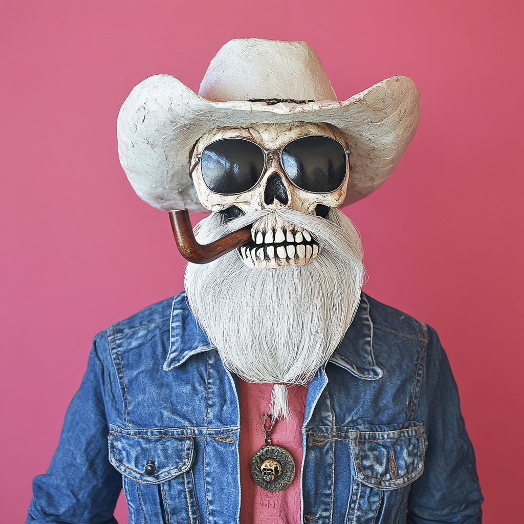 Portrait of Smiling Cowboy Skull with Aviator Sunglasses