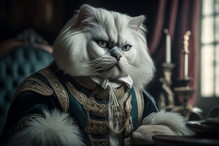 Portrait of White Cat as 18th Century Lord