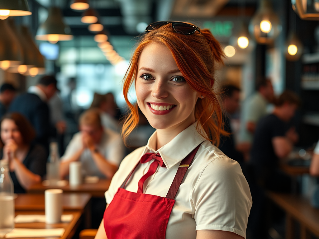 Portrait of a happy waitress at restaurant.