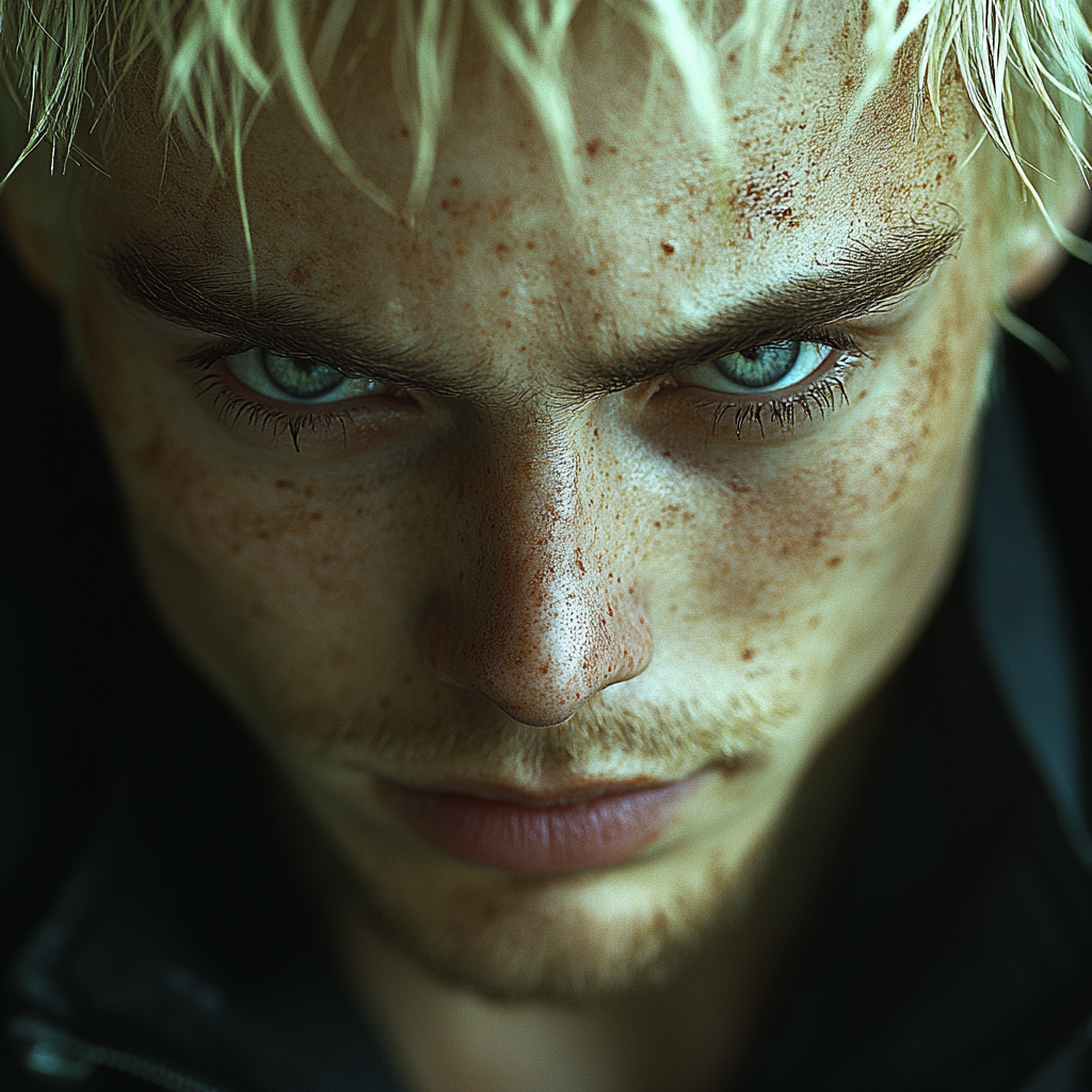 Portrait of a mean, young villain with sharp features