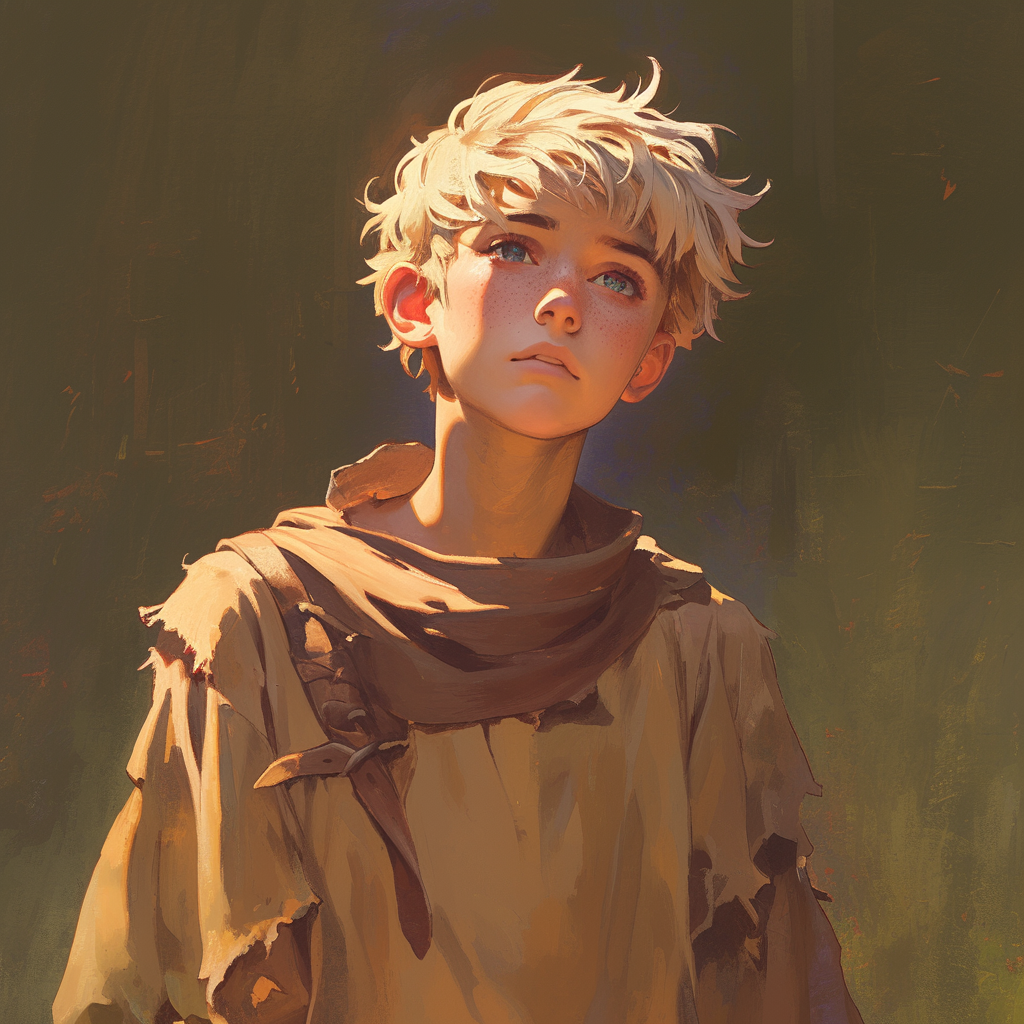 Portrait of awkward medieval teenage boy, influenced by art styles.