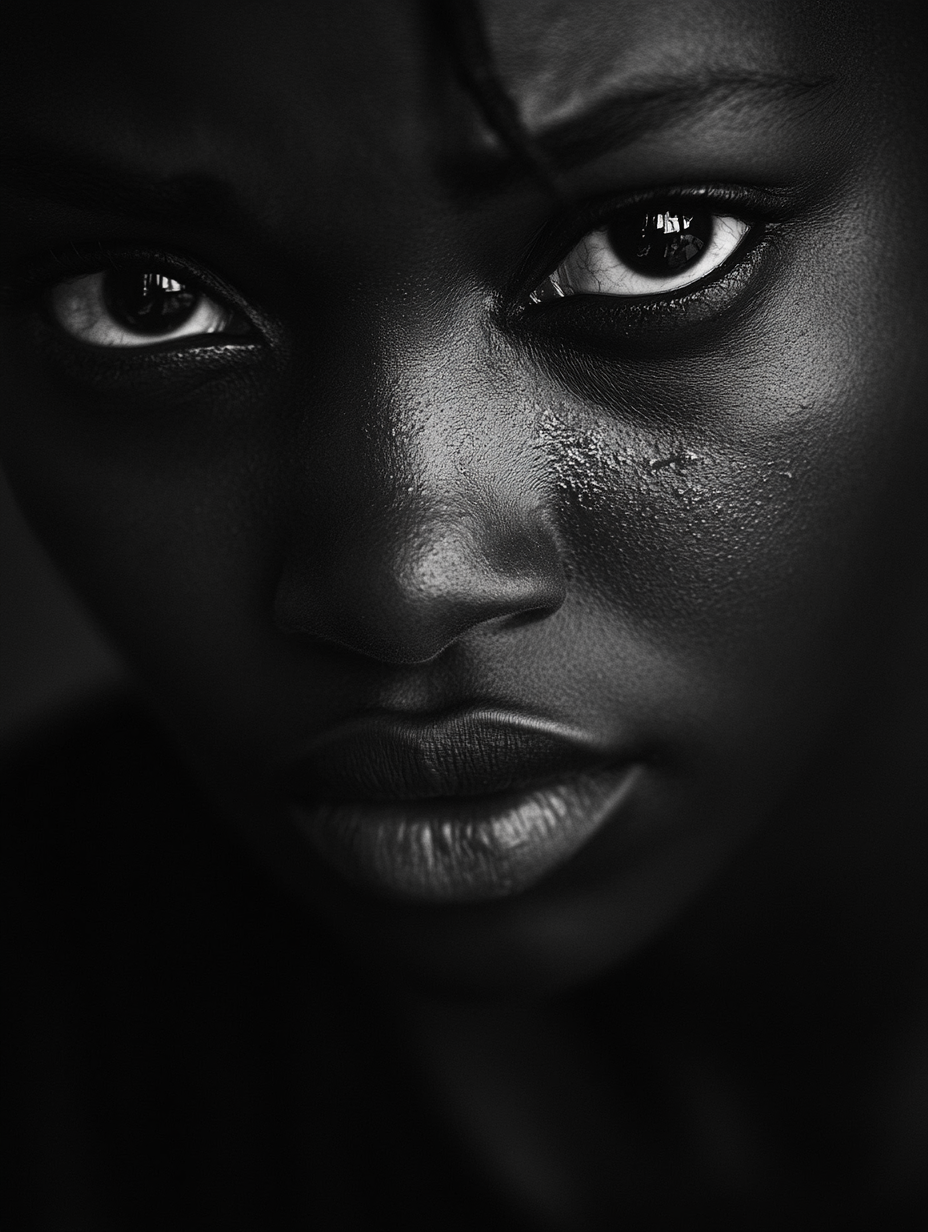 Portrait of emotional African woman with tears in eyes.