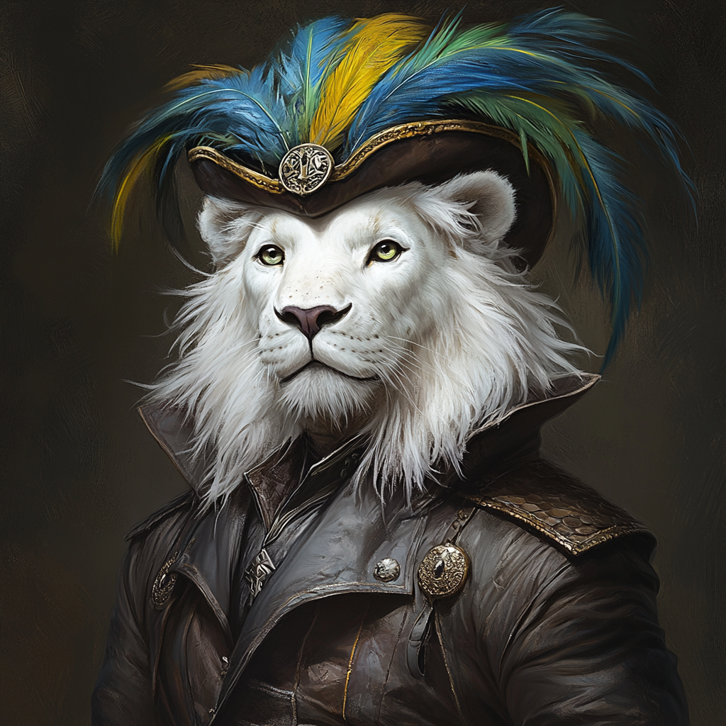 Portrait of fierce lion warrior in unique outfit.