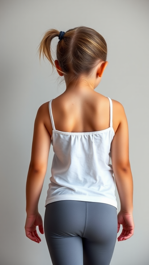 Portrait of freckled Irish girl in Nike leggings.