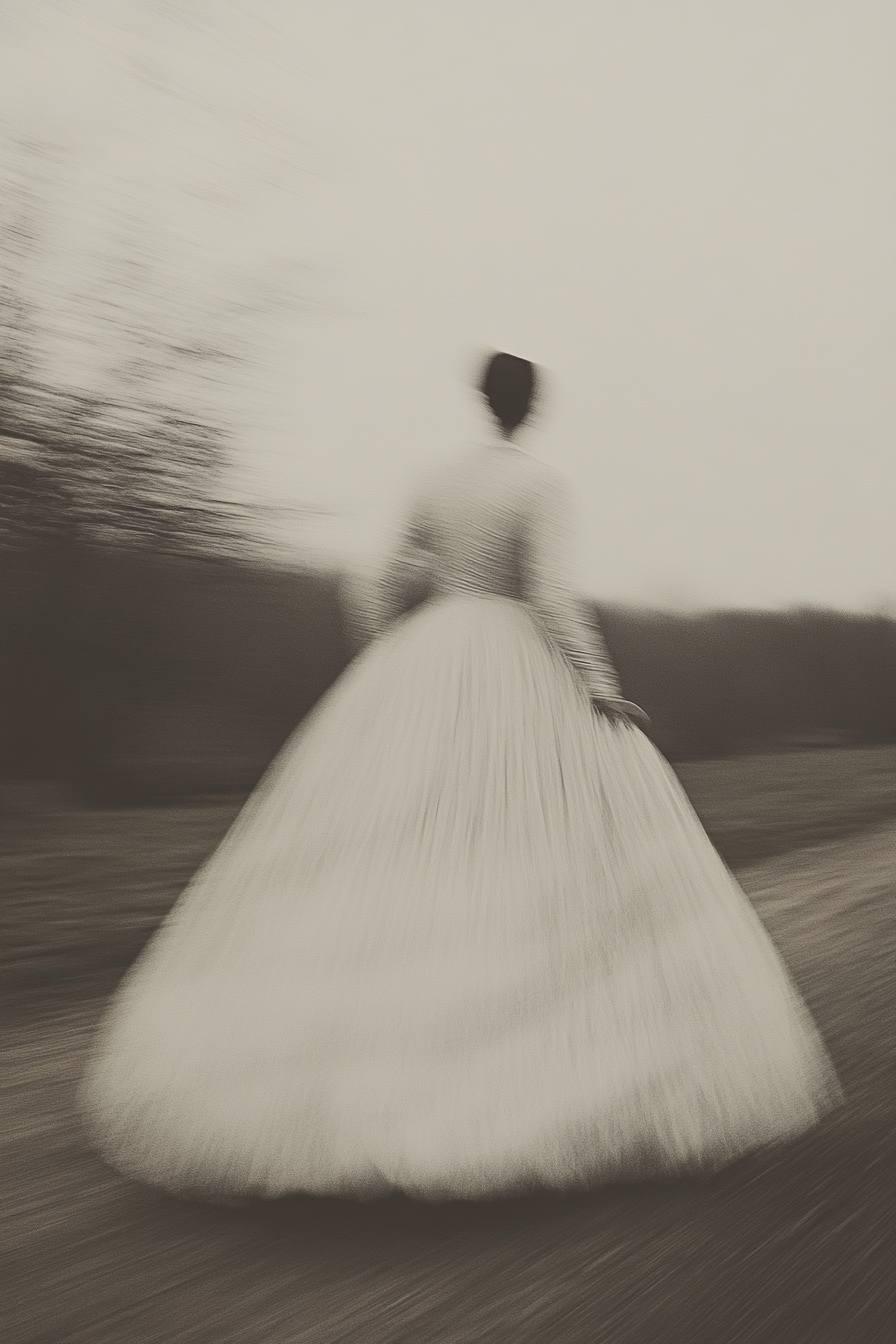 Portrait of girl in motion, with flowers, silver highlights.