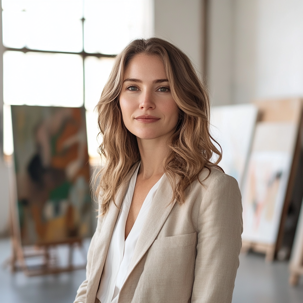 Portrait of mid-30s Caucasian woman with light brown hair.