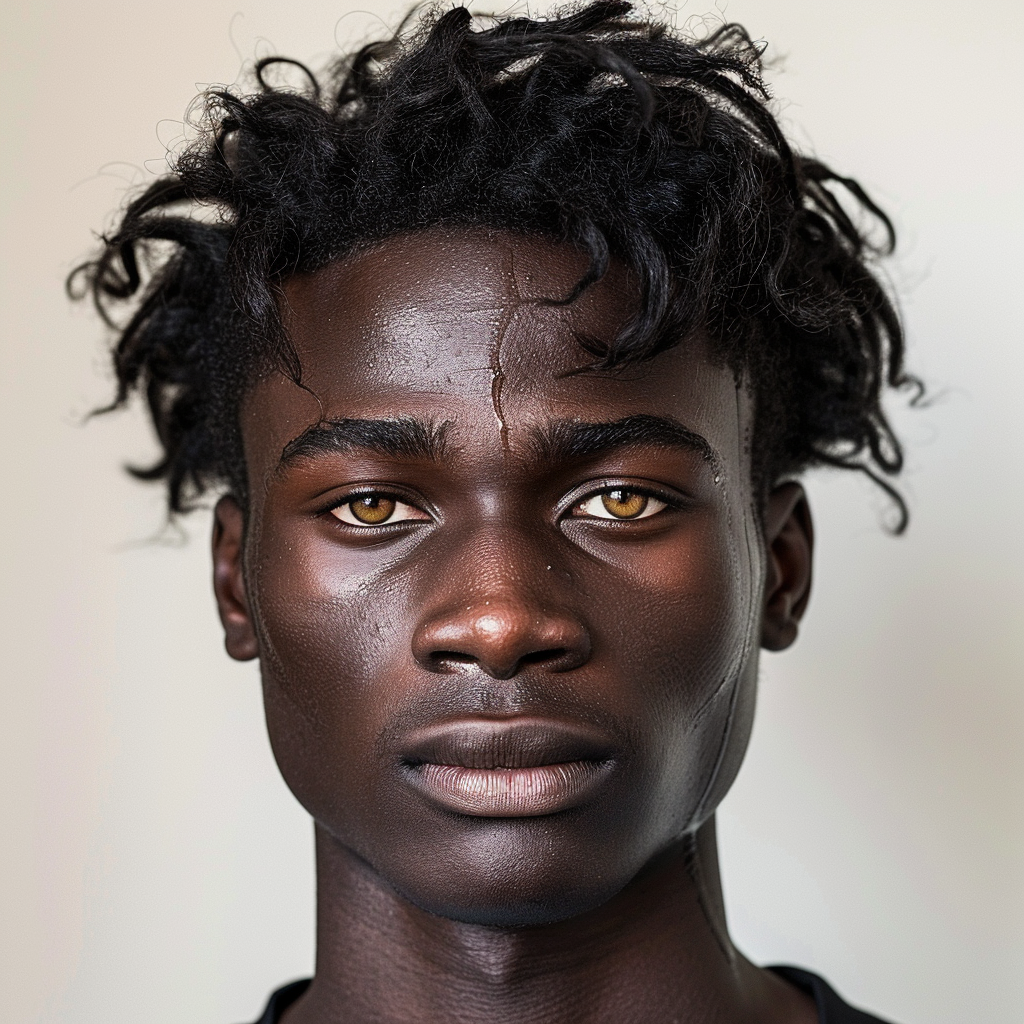 Portrait of serious Black English-Nigerian football player.