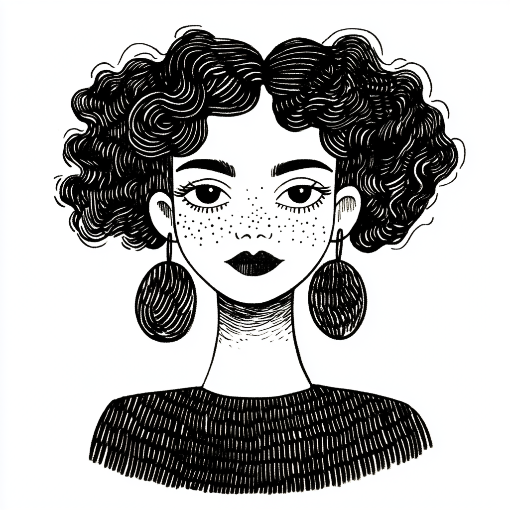 Portrait of woman with curly hair and earrings