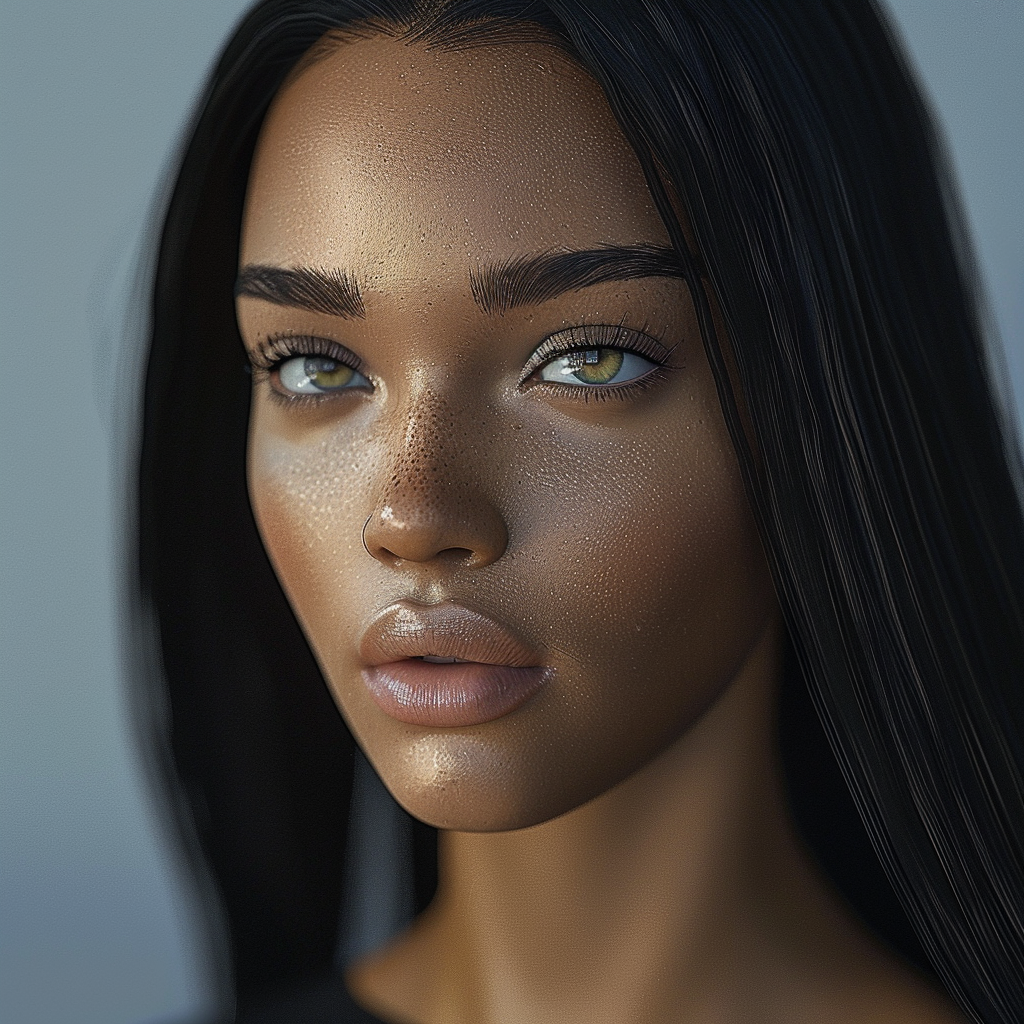 Portrait of young woman with beautiful melanin-rich skin.