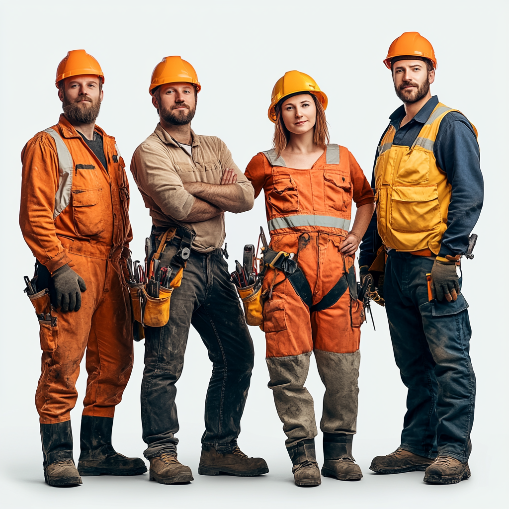 Portrait photography of construction workers in professional clothes.