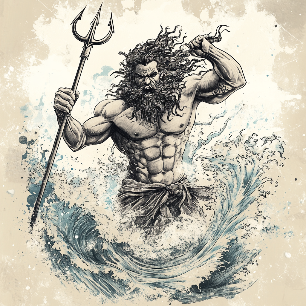 Poseidon Tattoo Design: Powerful Greek God Battle Charge 