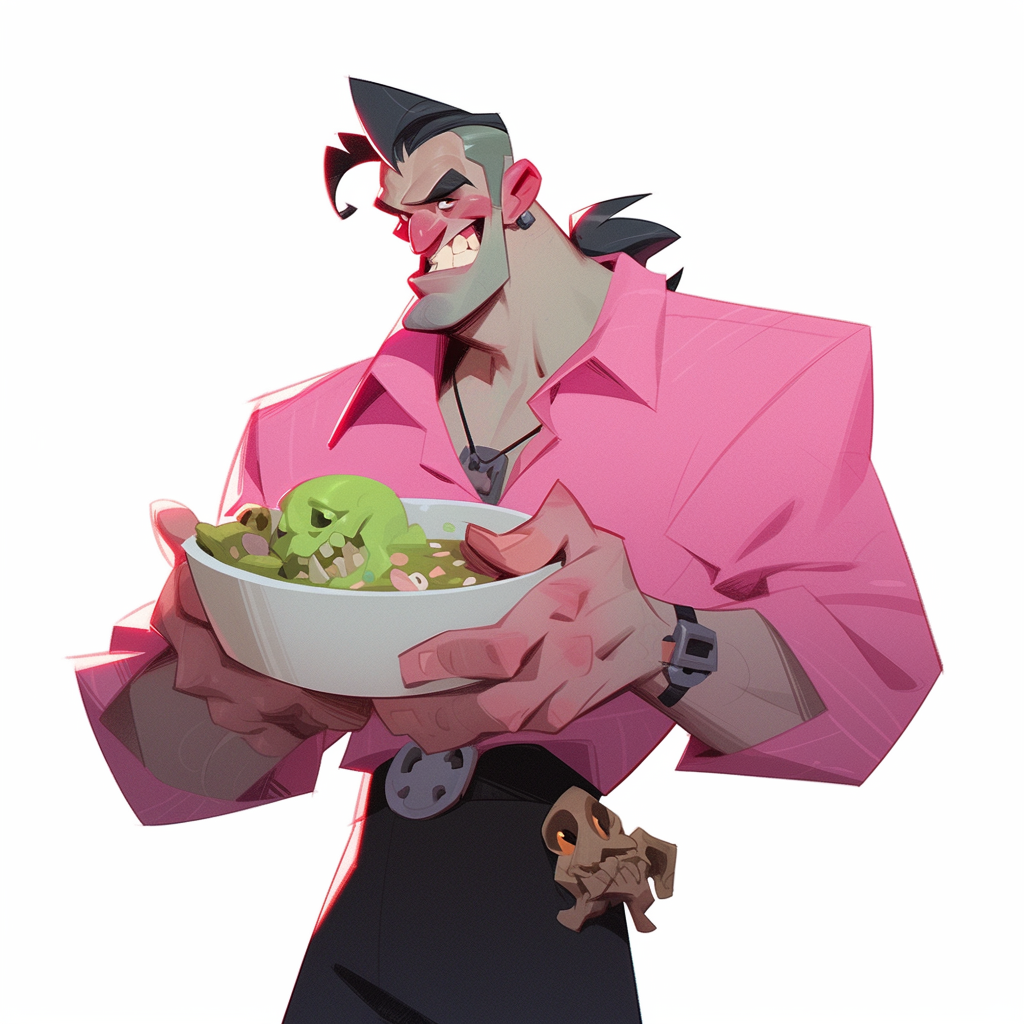 Poster depicts muscular Frankenstein with pink skin, smiling.