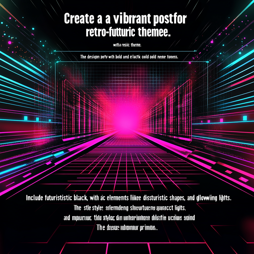 Poster for rave party with retro-futuristic theme and neon colors.