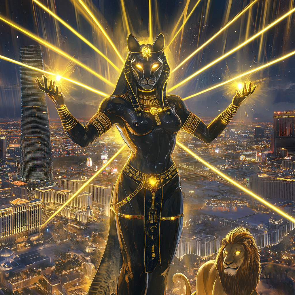 Powerful Sekhmet awakens, shooting beams of light