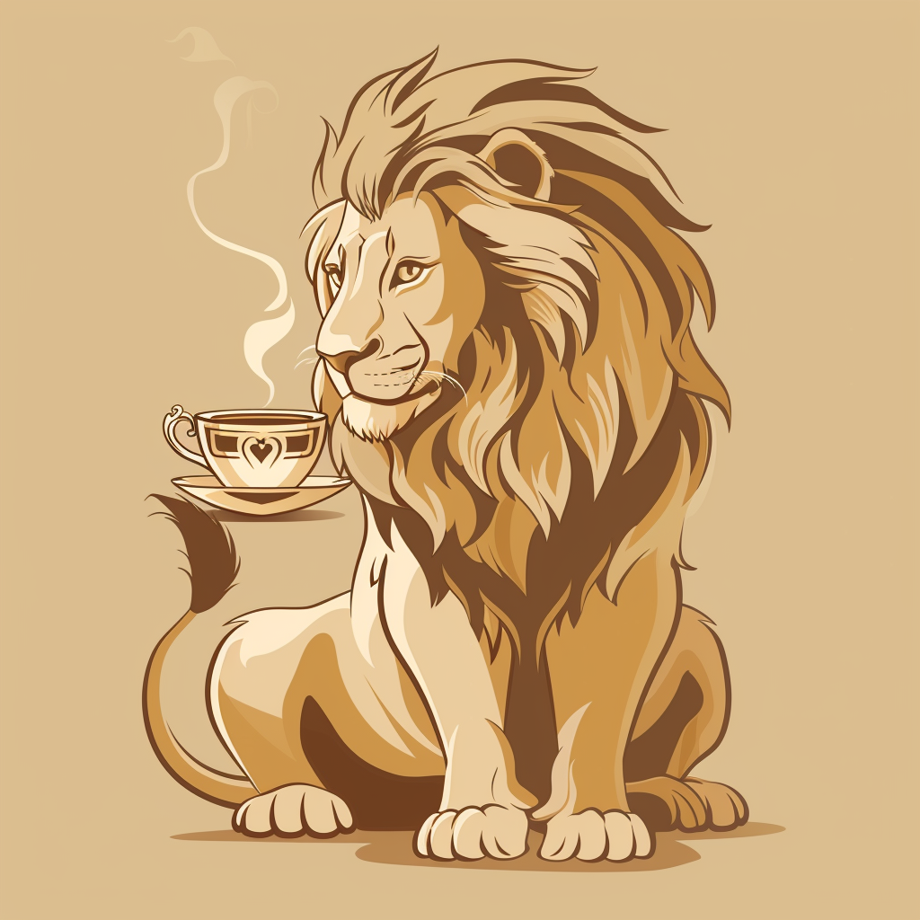 Premier League lion logo with tea cup, elegant touch.