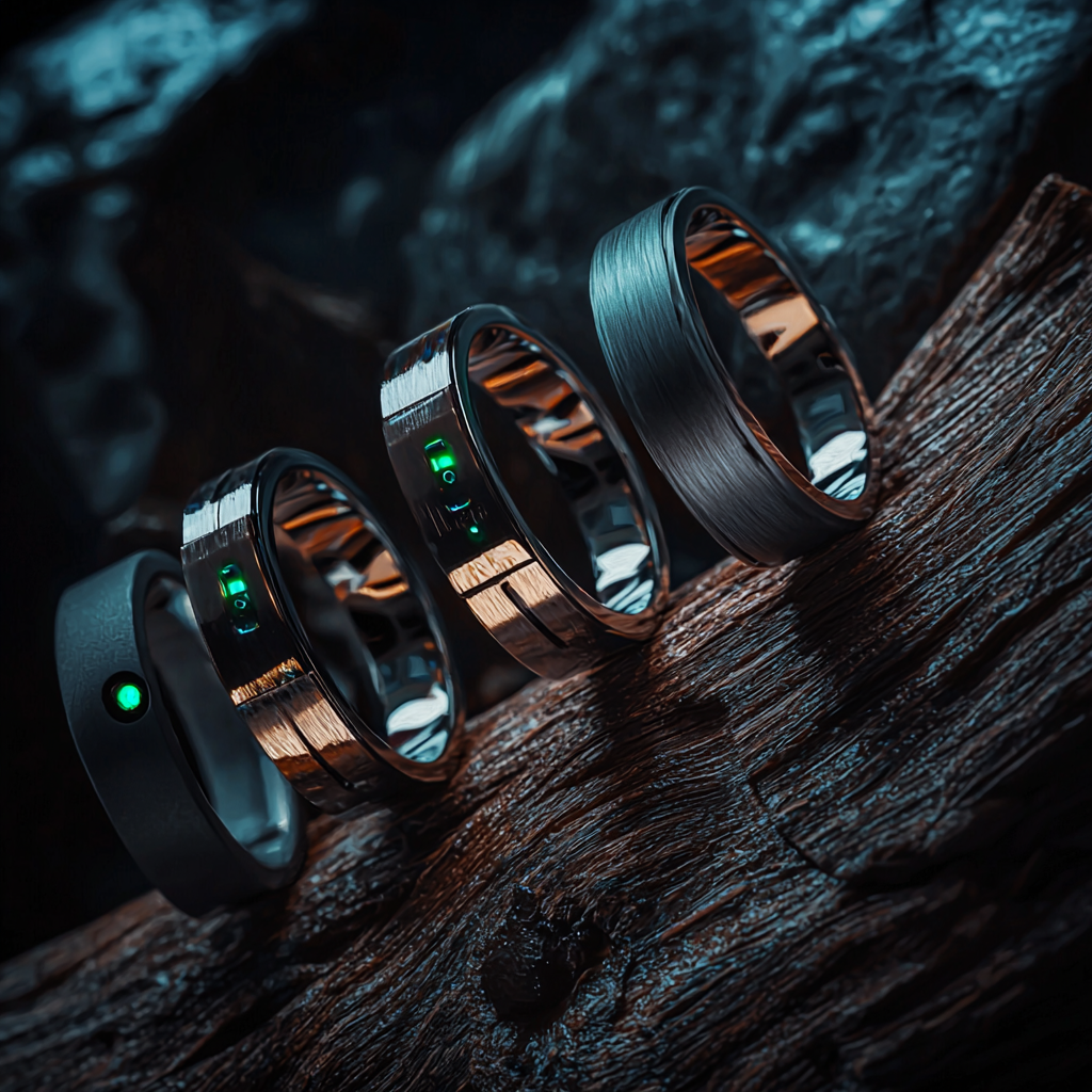 Premium Health Monitoring Rings on Elegant Wooden Surface