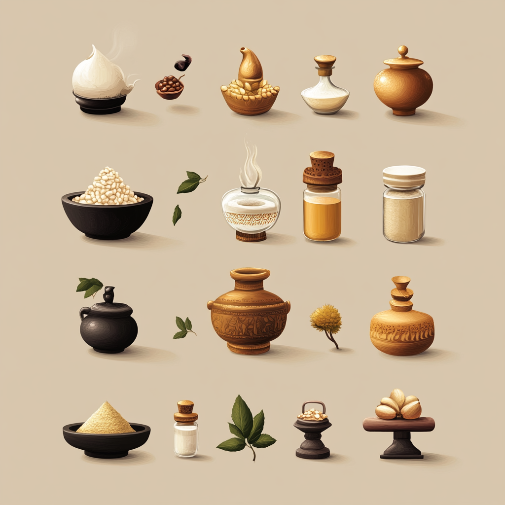 Premium clean icons for ayurvedic website in gold.