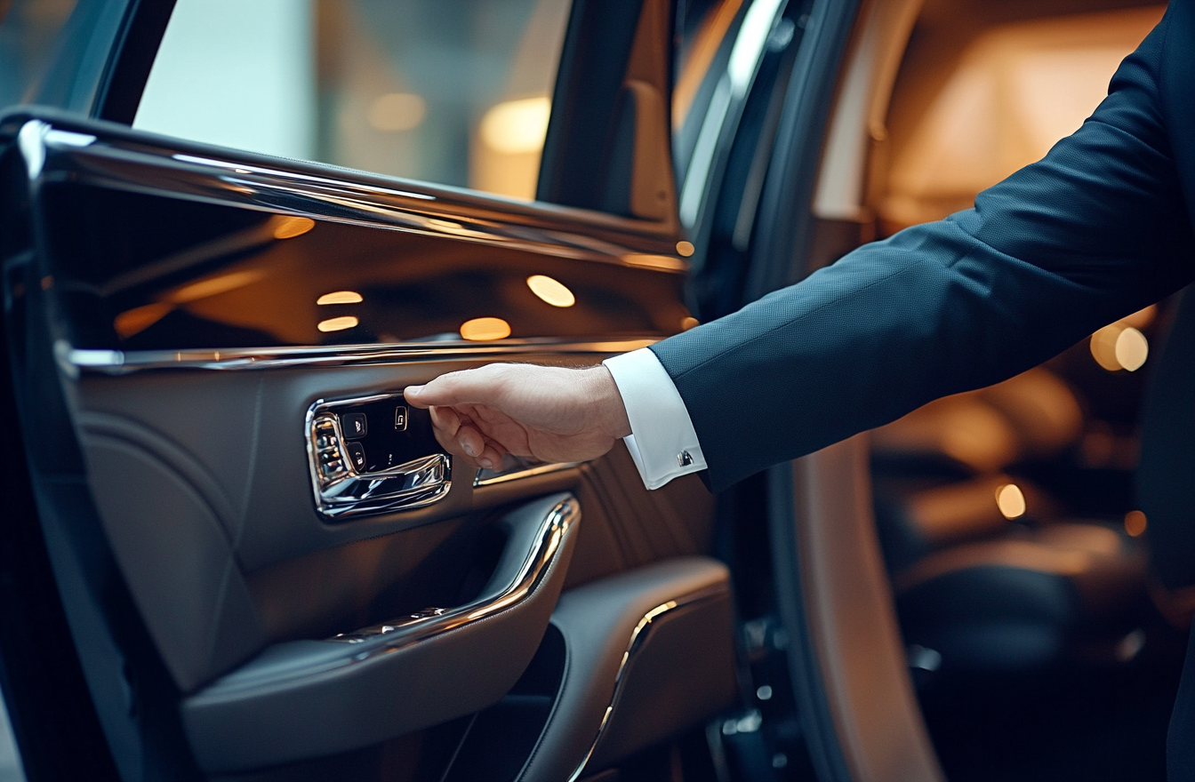 Professional Driver Welcoming into Luxurious SUV Interior