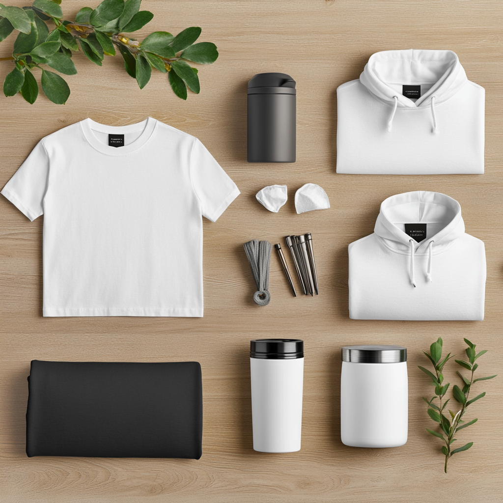 Professional bundle with blank clothes and mugs