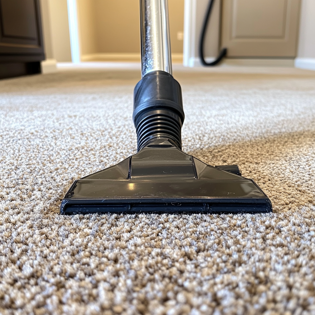 Professional cleaner making dirty carpet clean with vacuum.