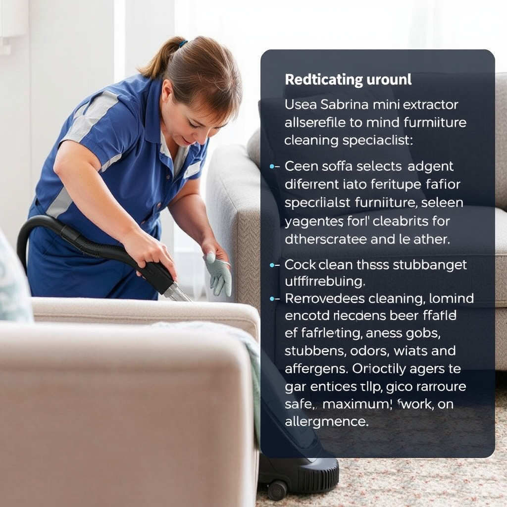 Professional cleans furniture with Sabrina mini extractor, safe and effective.