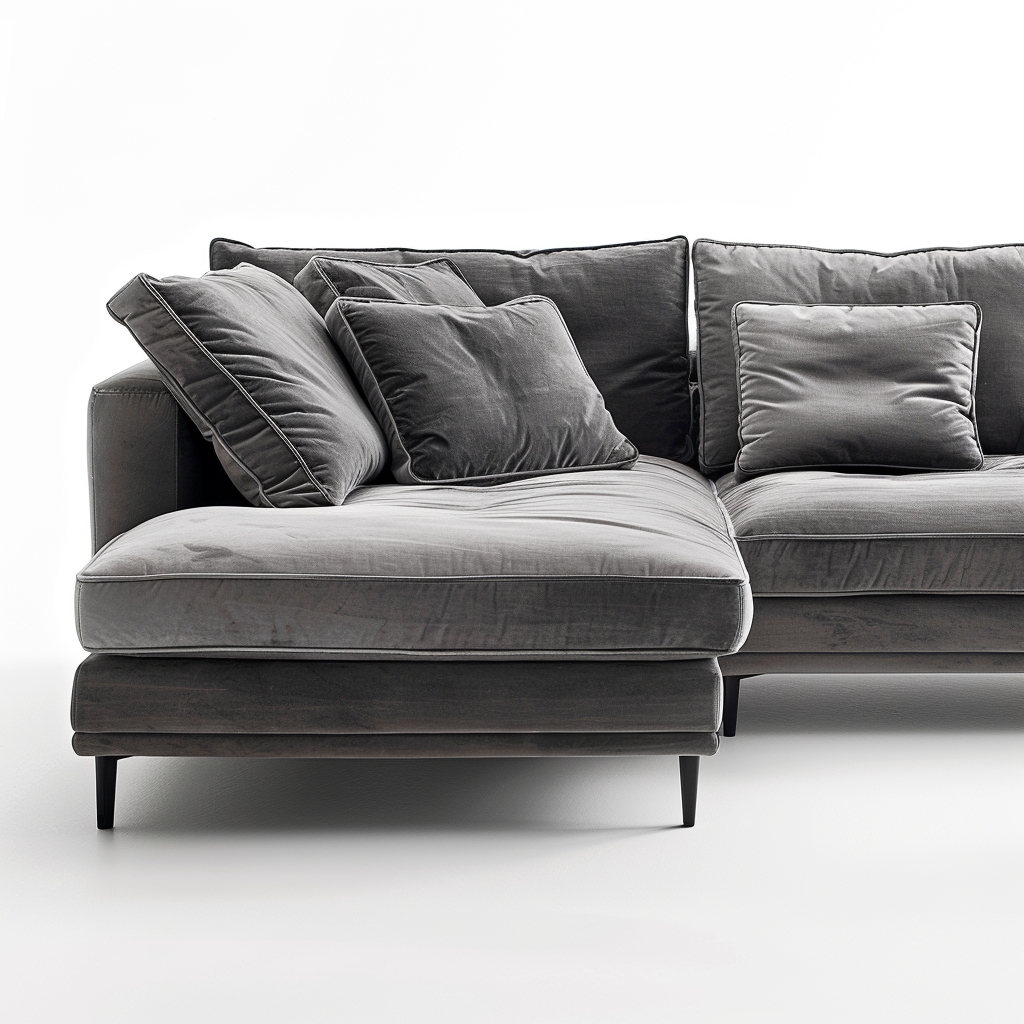 Professional photo of gray sofa on white background.