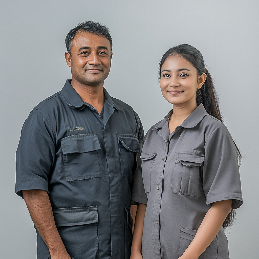 Professional studio portrait of Bangladeshi man and Asian woman.