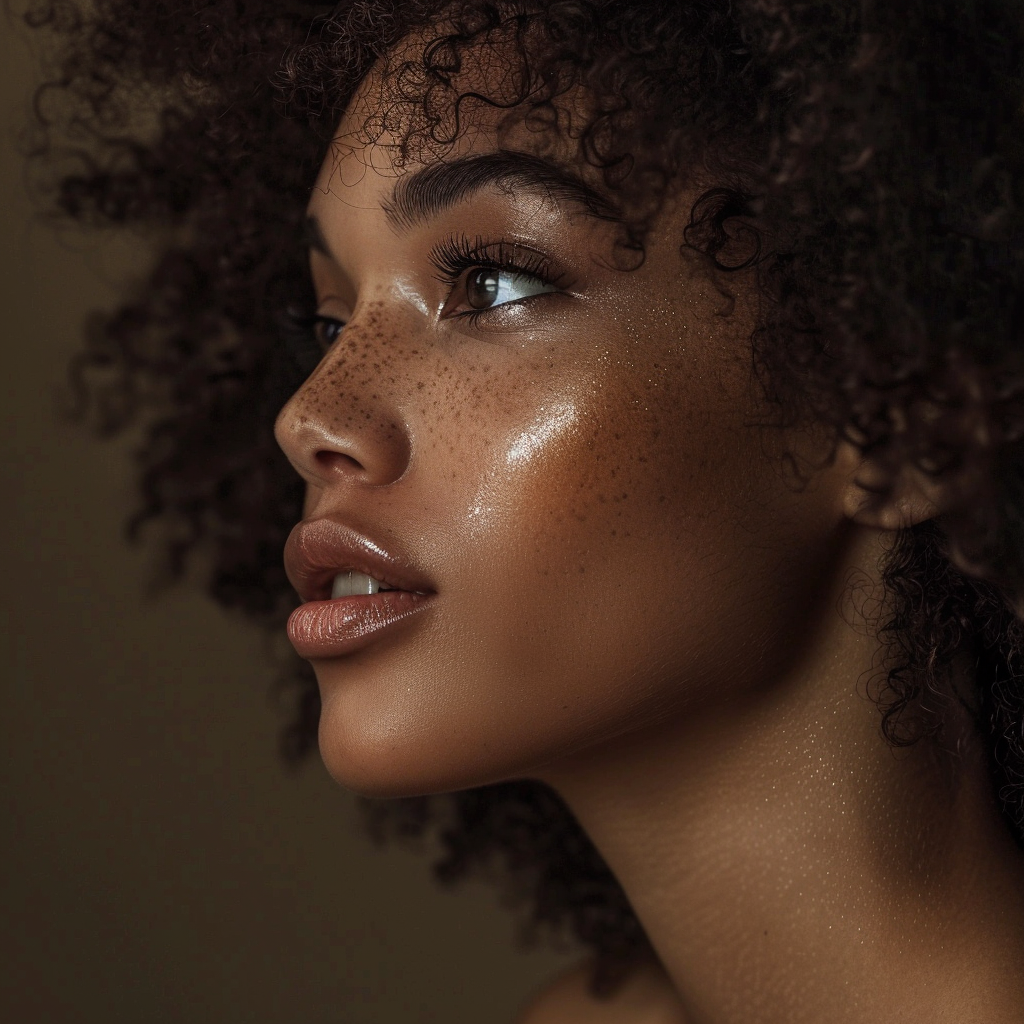 Profile of a woman with flawless skin and hair